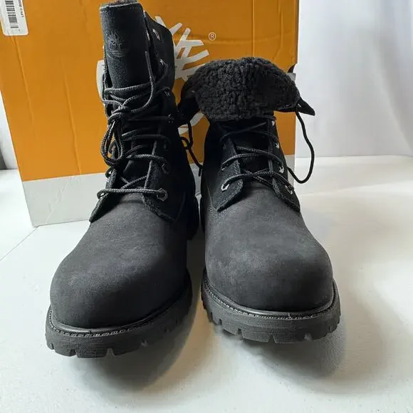 Timberland Authentic Teddy Fleece Fold Down Boots Black Nubuck 10